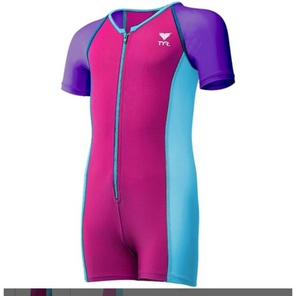 TYR Girls Solid Thermal Swim Suit Zip up Purple Pink Blue Size 3T New - Picture 1 of 6